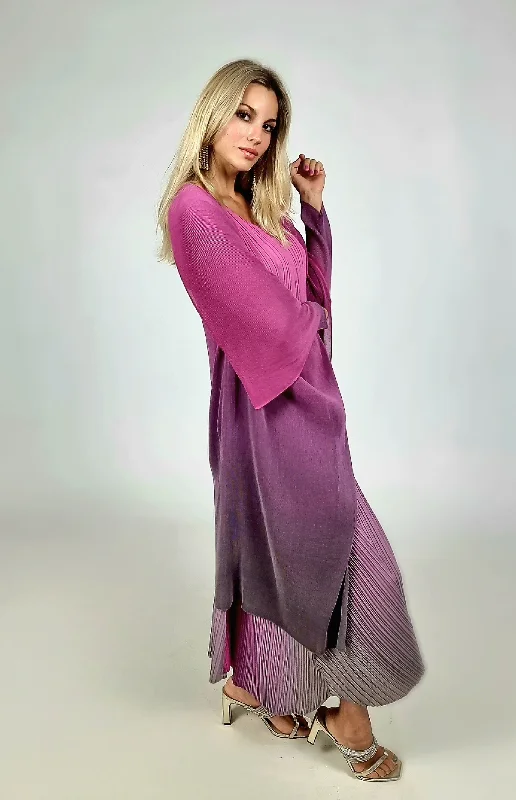 Vibrant Prints Alquema Fishia Ombre Long Estrella Dress And Collare Old Coat