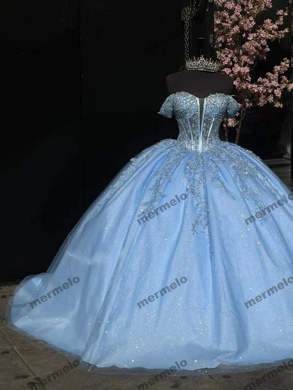 Must-Have Styles Blue Quinceanera Dresses Off-Shoulder Shiny Lace Beading Vestidos De 15 Anos Birthday Party Princess Must-Have Styles Blue Quinceanera Dresses Off-Shoulder Shiny Lace Beading Vestidos De 15 Anos Birthday Party Princess