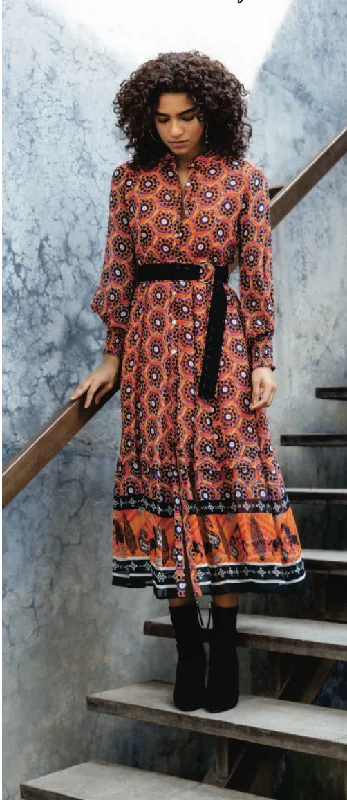 Fashionable Women's Casual Apparel Emily Lovelock Orange Viscose Georgette Dress