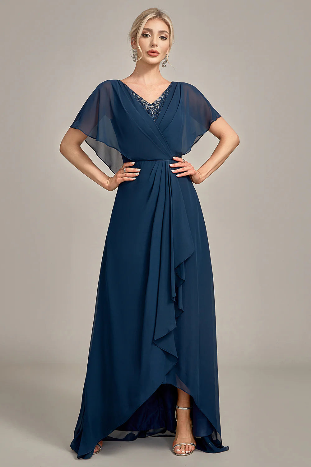 Women's Plus-Size Outfit A-Line Asymmetrical Sequins V-Neck Mother of the Bride Dress With Beading Women's Plus-Size Outfit A-Line Asymmetrical Sequins V-Neck Mother of the Bride Dress With Beading