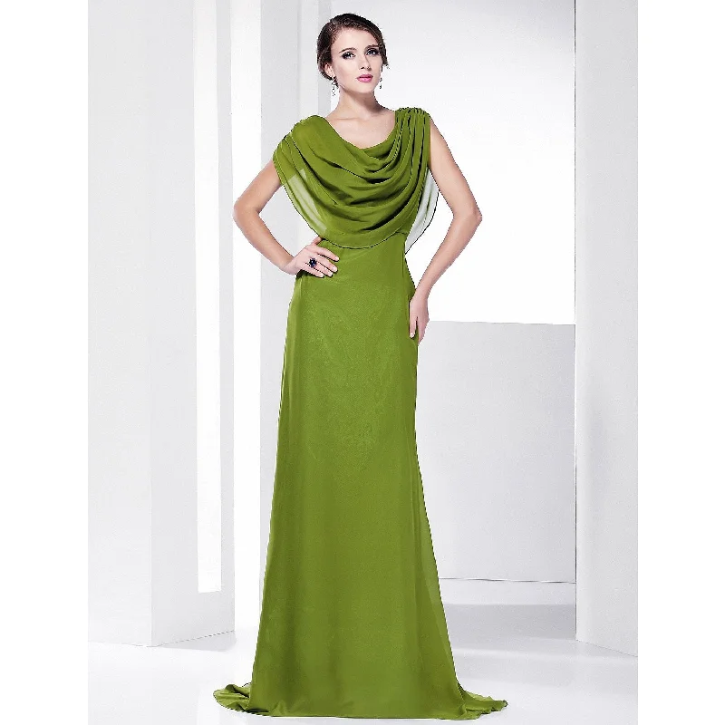 Big Discounts A-Line Celebrity Style Inspired Formal Evening Military Ball Dress Cowl Neck Short Sleeve Sweep / Brush Train Chiffon with Big Discounts A-Line Celebrity Style Inspired Formal Evening Military Ball Dress Cowl Neck Short Sleeve Sweep / Brush Train Chiffon with