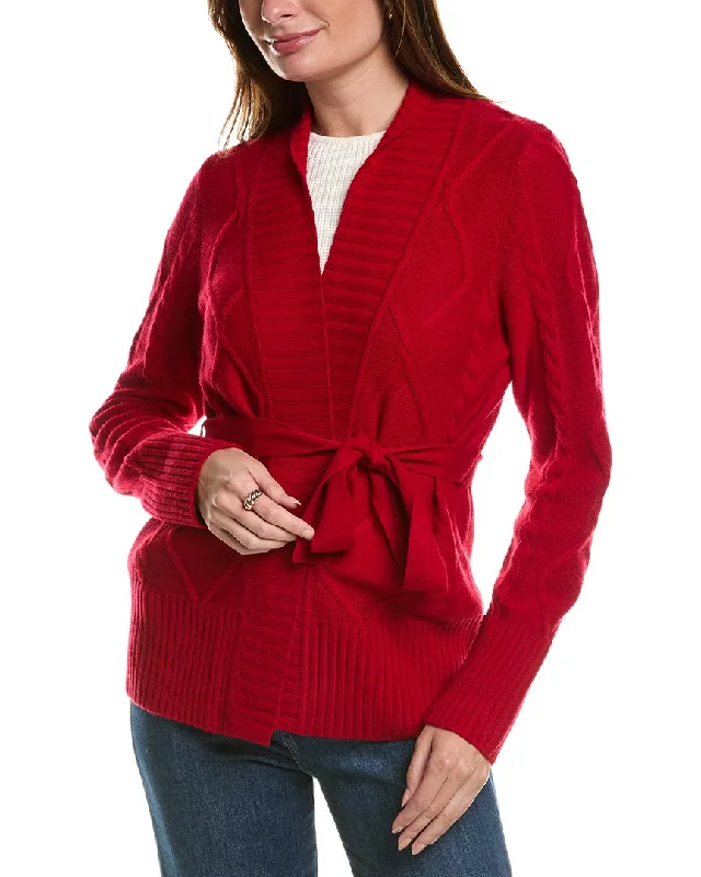 Women's Elegant Evening Outfit Forte Cashmere Belted Cable Wool & Cashmere-Blend Cardigan