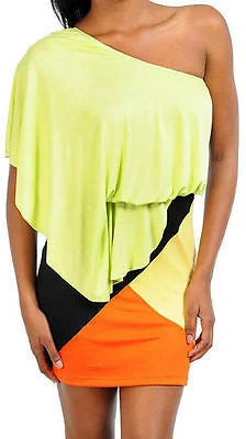 Big Savings On Trendy Styles Dress Sexy Casual Club Lime Green One Shoulder Draped Color Block Mini Big Savings On Trendy Styles Dress Sexy Casual Club Lime Green One Shoulder Draped Color Block Mini