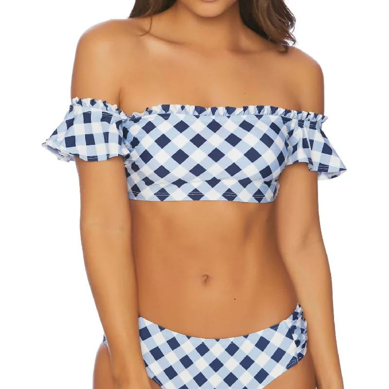 Women's Outdoor Activity Garments Off Shoulder Crop Bikini Top In Breaking Plaid Navy