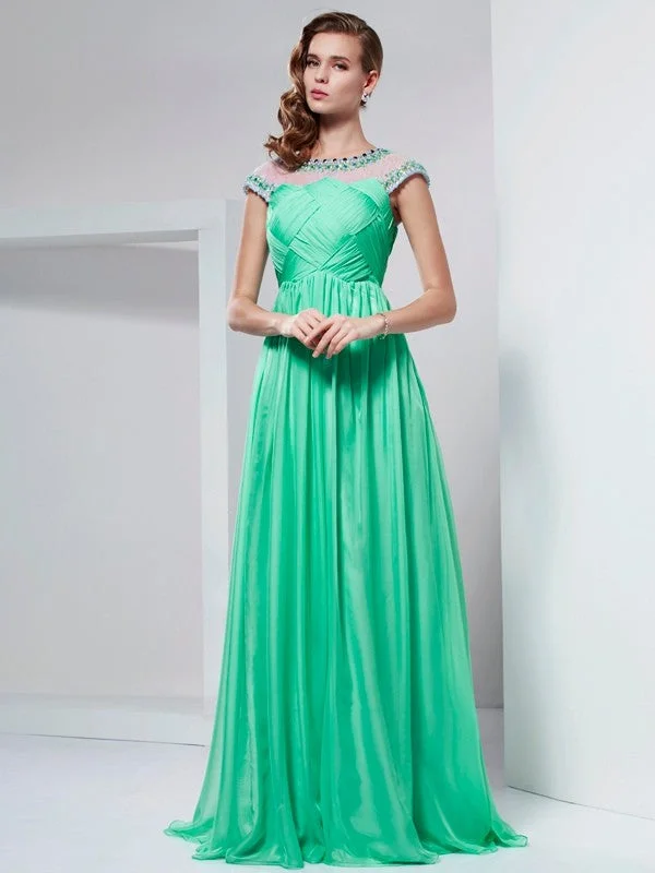 Limited Styles A-Line/Princess High Neck Short Sleeves Ruffles Long Chiffon Dresses Limited Styles A-Line/Princess High Neck Short Sleeves Ruffles Long Chiffon Dresses