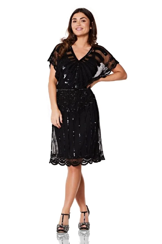 Fashionable Women's Outfit Roaring Twenties Inspired Dress in Black