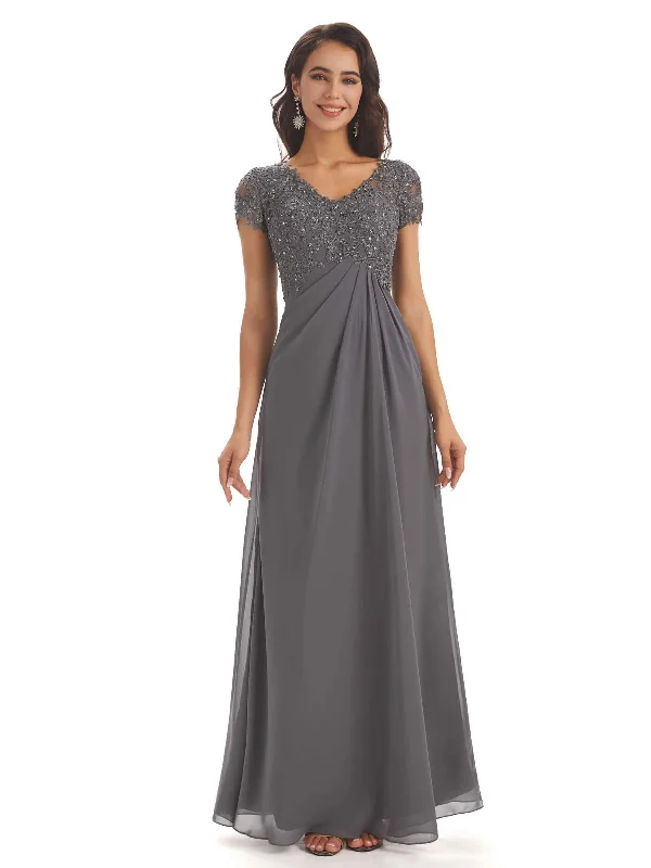 Buy More, Save More Elegant Short Sleeves Beaded Pleats A-line Floor-Length Mother of The Bride Dresses Buy More, Save More Elegant Short Sleeves Beaded Pleats A-line Floor-Length Mother of The Bride Dresses