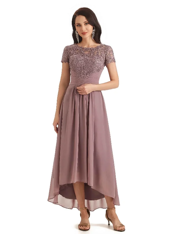 Trendy Boutiques Online Elegant A-line Chiffon Lace Jewel Short Sleeves High Low Mother Of The Bride Dresses Trendy Boutiques Online Elegant A-line Chiffon Lace Jewel Short Sleeves High Low Mother Of The Bride Dresses