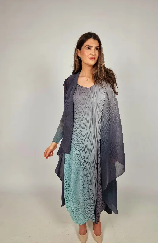 Designer Wear On Sale Alquema Long Estrella Dress And Collare Coat - Fog Dew