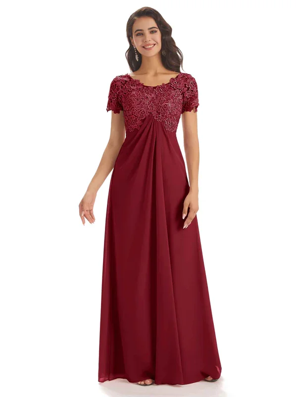Comfortable Outfit For Women Elegant Chiffon Short Sleeves Lace Applique Floor-Length A-Line Mother Of The Groom Dresses In Stock Comfortable Outfit For Women Elegant Chiffon Short Sleeves Lace Applique Floor-Length A-Line Mother Of The Groom Dresses In Stock