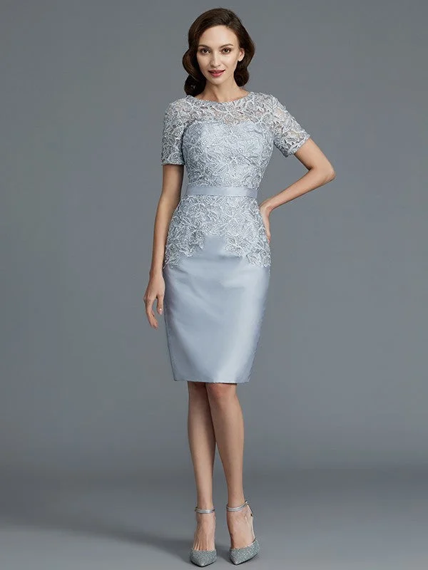 Modern Women's Wardrobe Essentials Sheath/Column Scoop Short Sleeves Knee-Length Taffeta Mother of the Bride Dresses