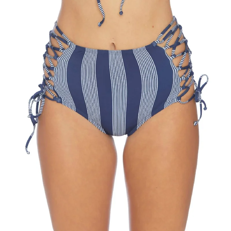 Women's Chic Outerwear Outfit Lace Up High Waist Bikini Bottom In Long Lines Navy