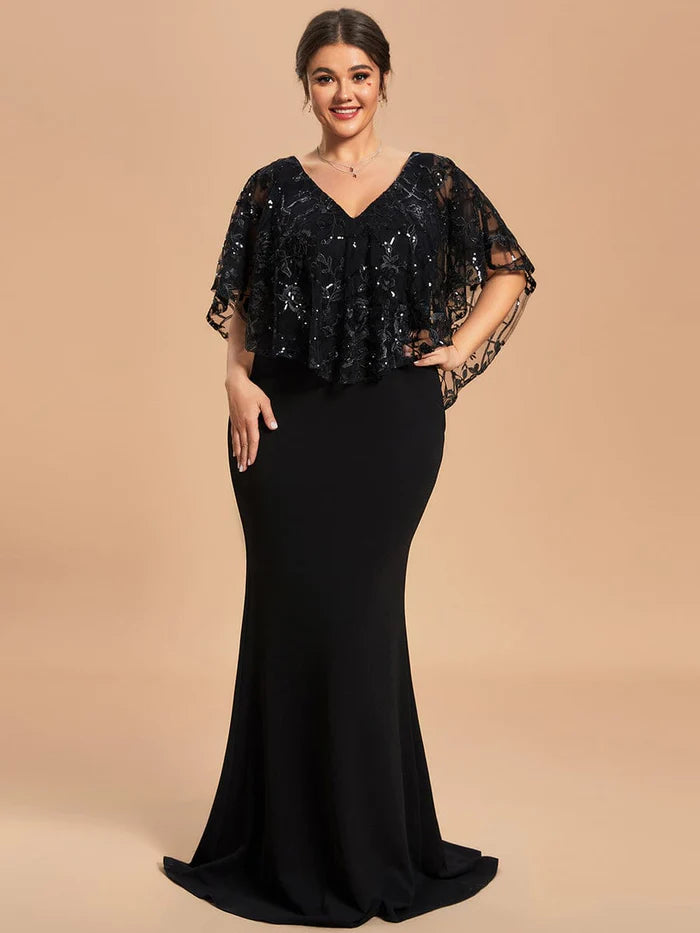 Effortless Chic for Women Custom Size Sequin Cape Short Sleeves Mermaid Mother of the Bride Dress Effortless Chic for Women Custom Size Sequin Cape Short Sleeves Mermaid Mother of the Bride Dress