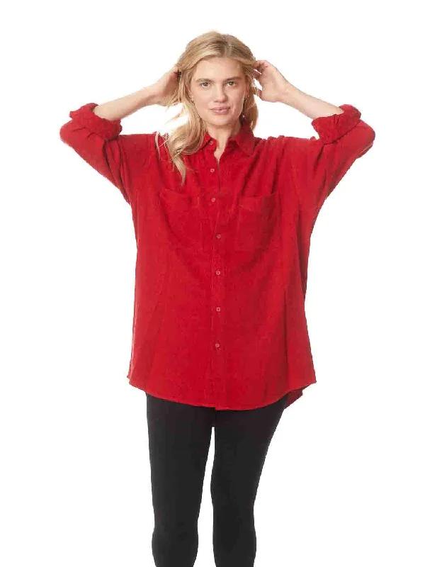 Statement Fashion Offers Tianello TENCEL™  "Femme"   Jacquard "Boyfriend" Shirt-Big Shirt - POMEGRANATE