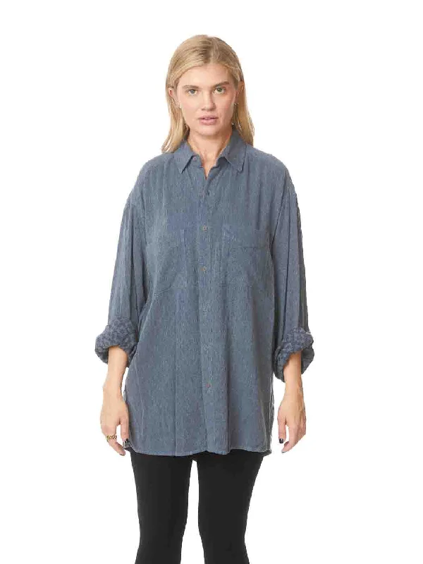 Bold Fashion Sales Tianello TENCEL™  "Femme"   Jacquard "Boyfriend" Shirt-Big Shirt - Coal