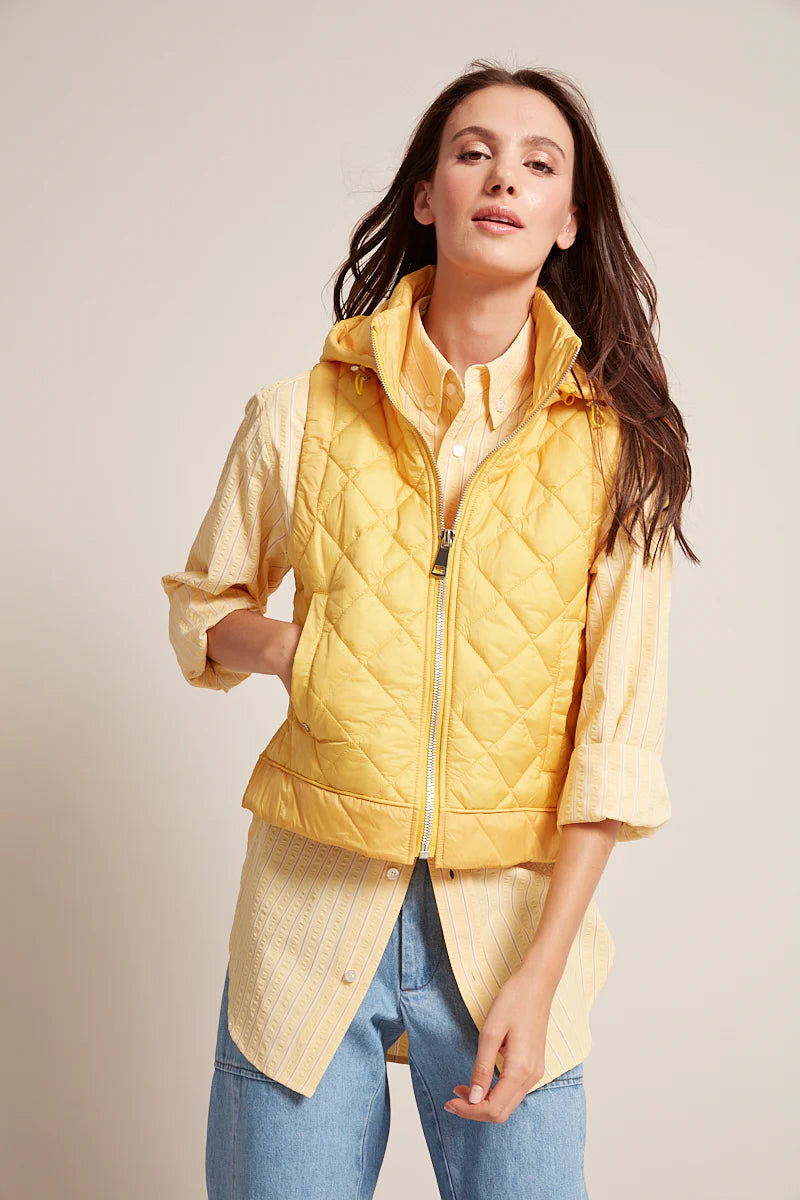 Step Ahead, Lead The Trend Talia Quilted Gilet w/ Removable Hood - Sunshine