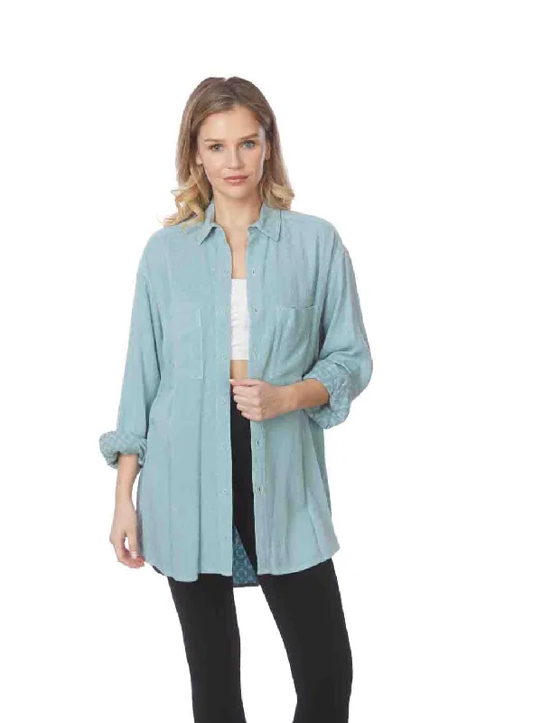 Elevated Casual Discounts Tianello "Femme"  TENCEL™ Jacquard "Boyfriend" Shirt-Big Shirt--Bayne Blue