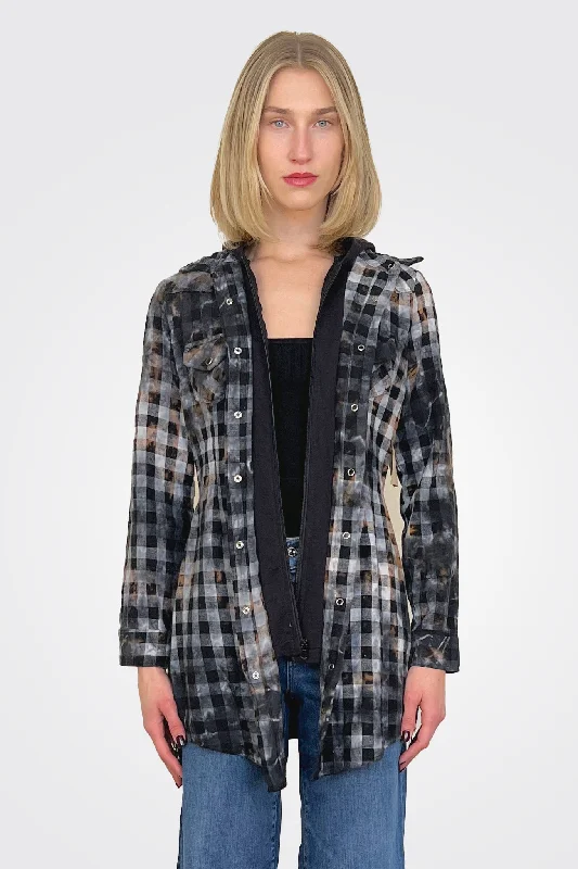 Ends Soon Hooded Plaid Shirt - Black / Grey