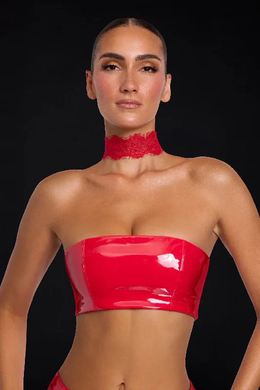 Ride The Style Wave Vinyl Bandeau Bralette in Fire Red