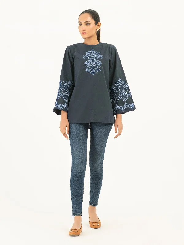 The Latest Fashion Trends Embroidered Winter Cotton Top (Pret)