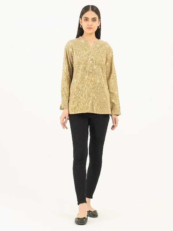 Dive Into Trendy Styles Embroidered Yarn Dyed Top