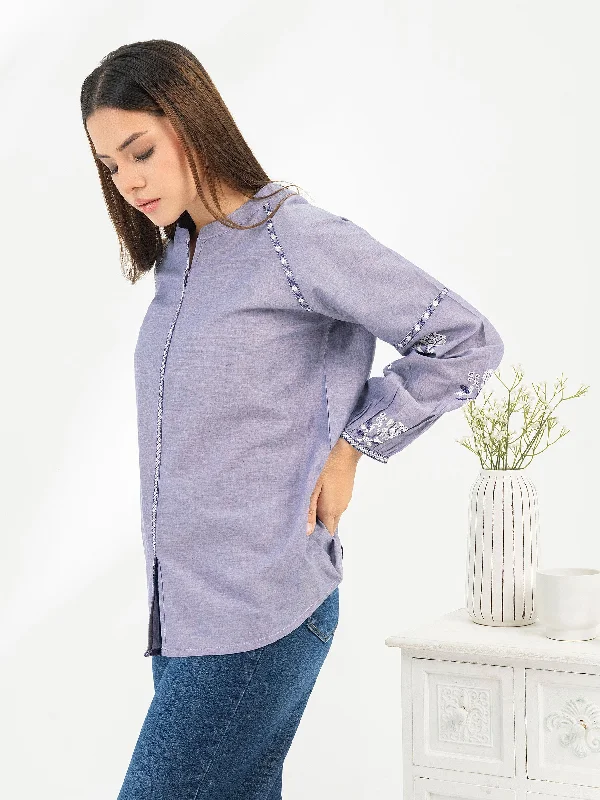 Classic Chic Deals Embroidered Yarn Dyed Top