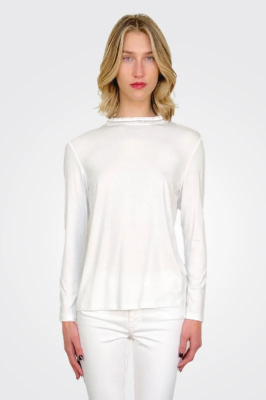 Polished Style Deals Embroided Collar Mockneck Shirt - White