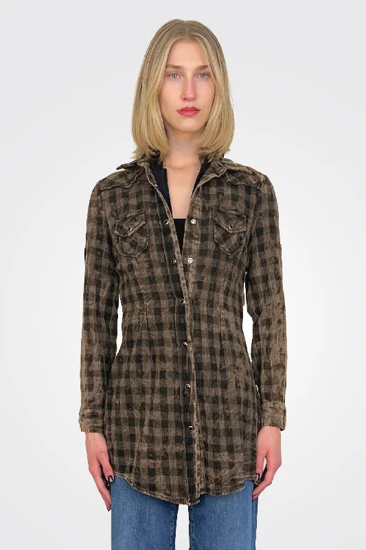 Limited Stock Hooded Plaid Shirt - Brown