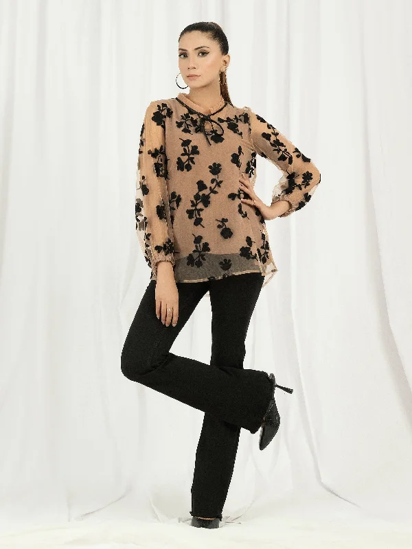 Casual Chic Embroidered Net Top