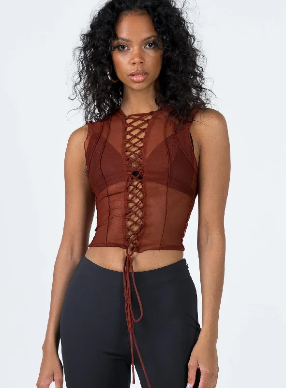 Trend Leading Collection Carlingford Lace Up Top Brown