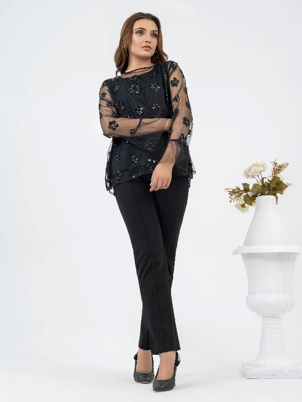 Hot Picks Embellished Net Top With Slip