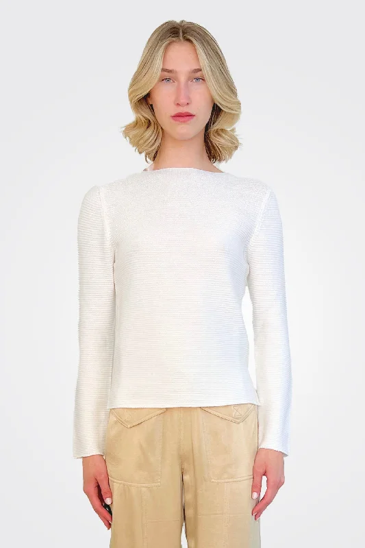 Playful Fashion Offers Wide Crewneck Top - White