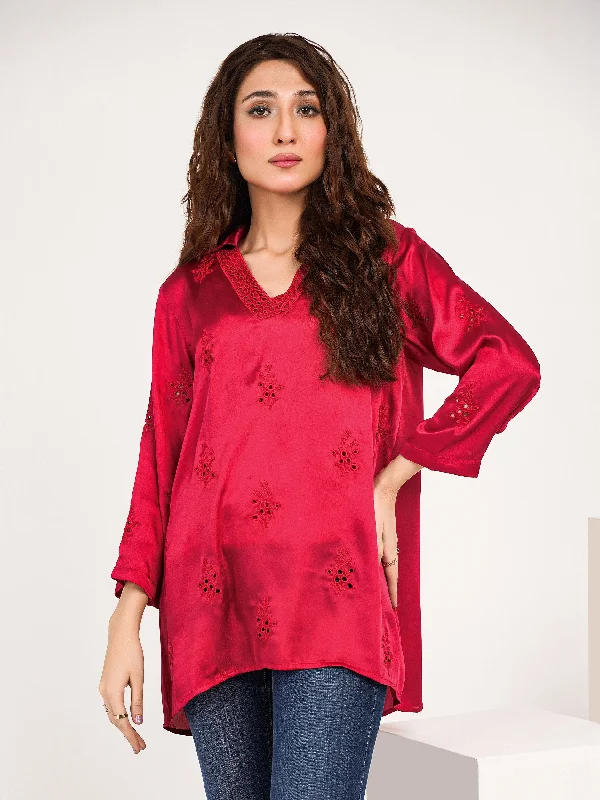 Chic And Edgy Silk Embroidered Top