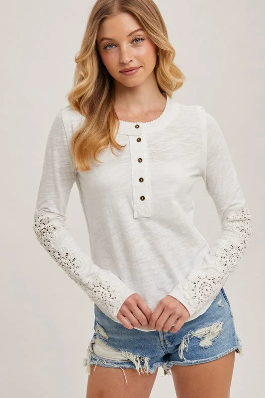 Don't Miss Out Tess Long Crochet Sleeve Top White