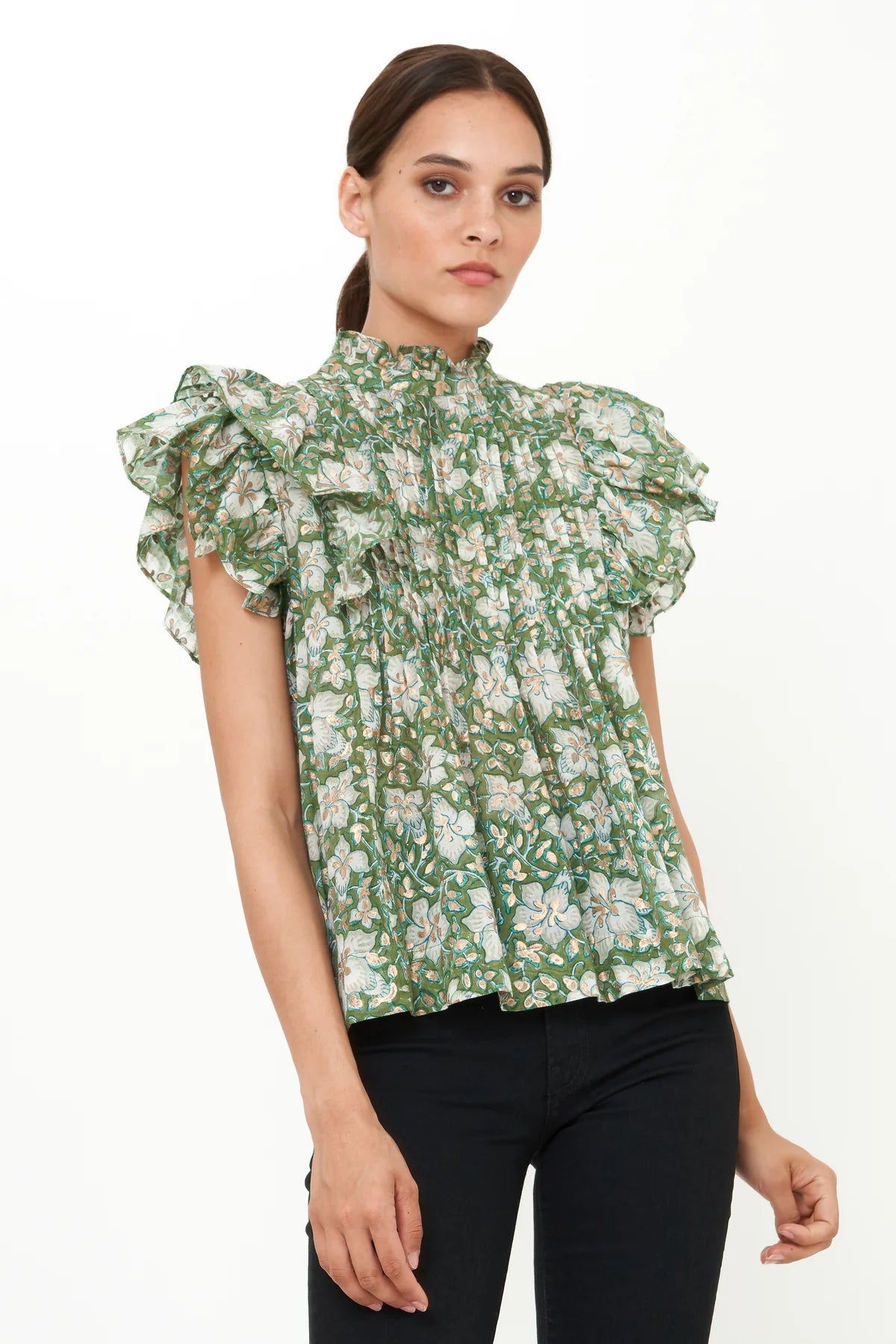 Fashion Essentials Pintuck Ruffle Top - Ivy Olive