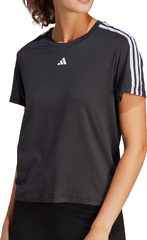 Women's Fashion Clothes adidas AeroReady Train Essentials 3 Stripes Short Sleeve Womens Training Top - Black