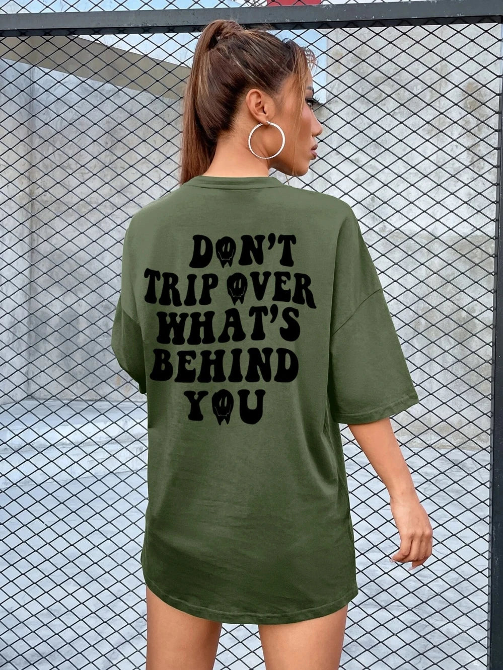 Women's Holiday Attire FZ Women's Don't Trip Over What's Behind You Fashion Street Oversized Tee