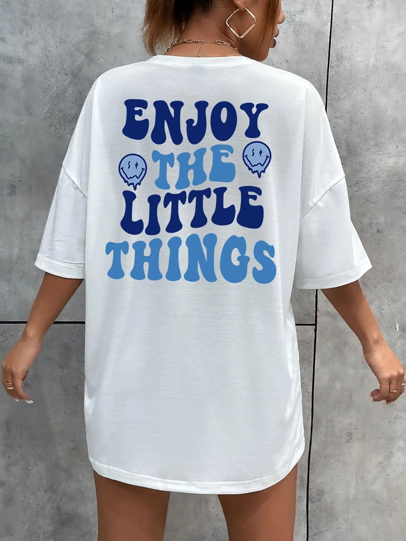 Chic Women's Attire FZ Women's Enjoy The Little Things  Letter Printed Loose Oversized Tee