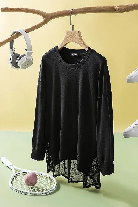 Comfortable Outfit For Women Hanna Mesh Back Crew Long Sleeve