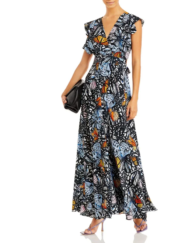 Women's Formal Event Outfit Butterfly Womens Flutter Sleeve Long Maxi Dress