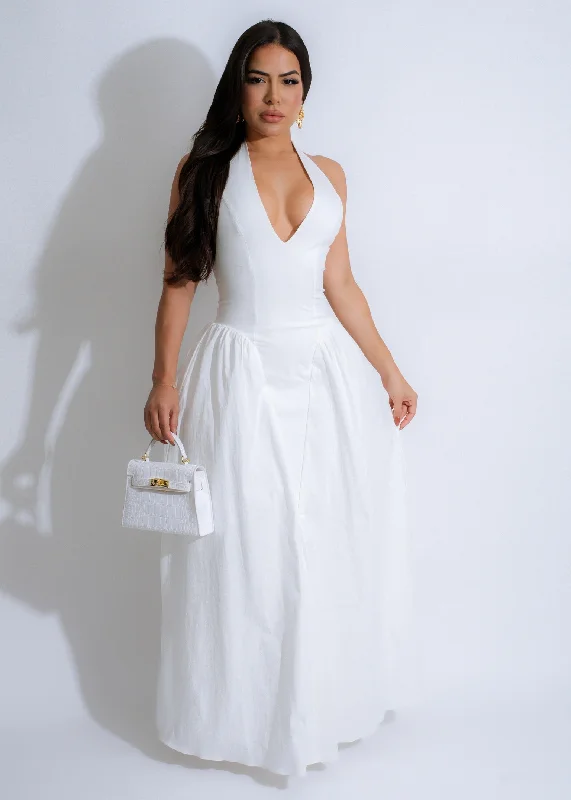 Women's Elegant Evening Outfit Cloudlight Cascade Maxi Dress White