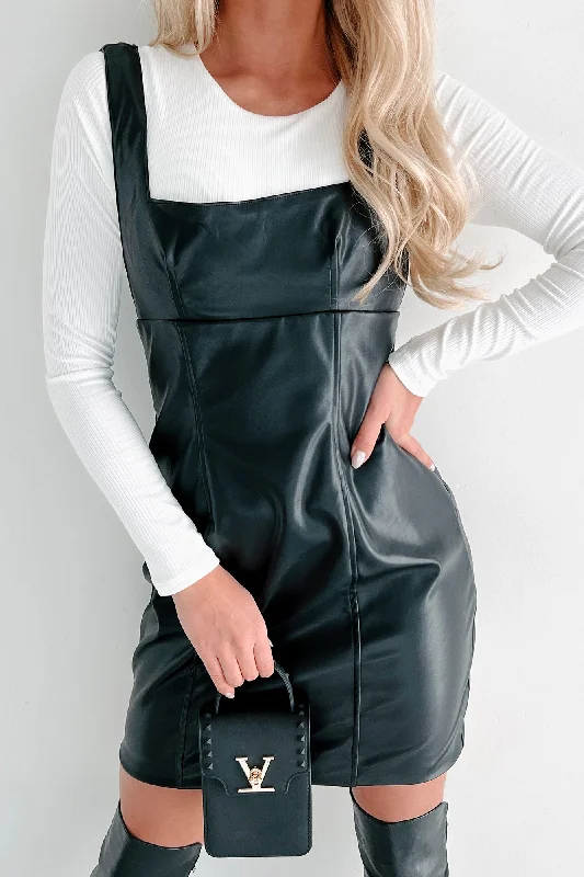 Women's Apparel Doorbuster Felt Real To Me Faux Leather Mini Dress (Black)