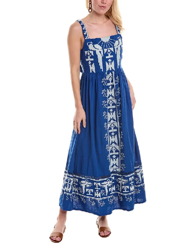 Modern Women's Outfit FARM Rio Embroidered Linen-Blend Maxi Dress