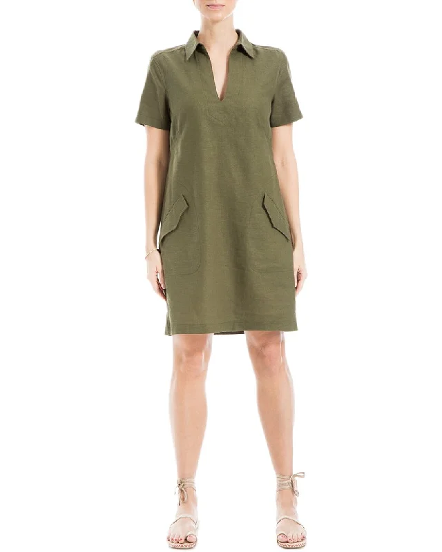 Women's Trendy Clothes Max Studio Collar V-Neck Linen-Blend Short Dress