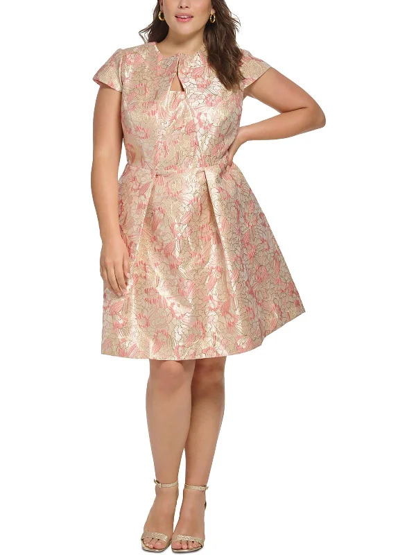 Affordable Women's Clothing Plus Womens Metallic Knee-Length Fit & Flare Dress