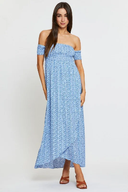 Women's Formal Event Attire Print Maxi Dress Off Shoulder