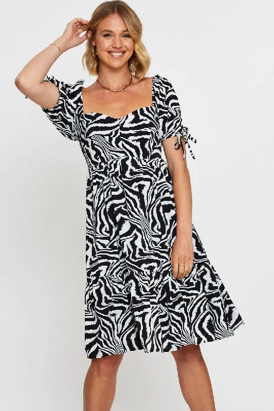 Women's Party Outfit Print Midi Dress Short Sleeve