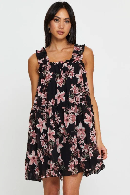 Women's Timeless Attire Print Mini Dress Sleeveless Square Neck