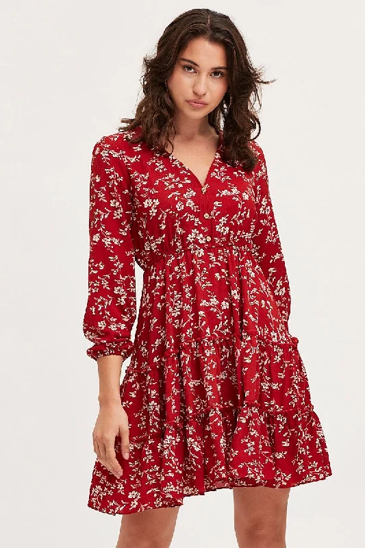 Women's Sports Apparel Print Skater Dress Long Sleeve Mini