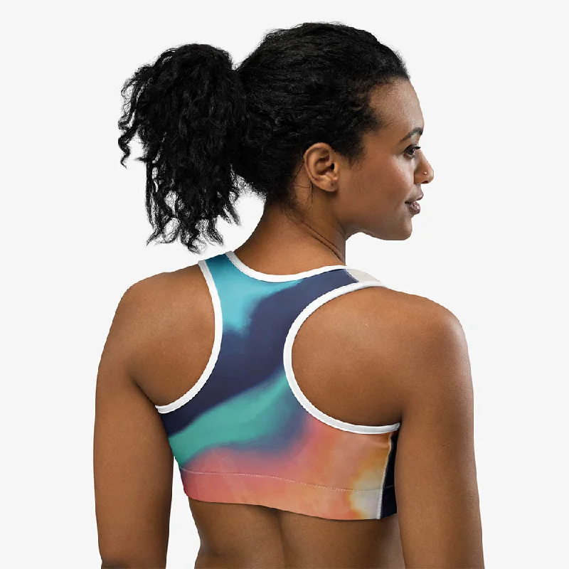 Women's Formal Apparel Printed Sports Bra "Funky Clouds" Blue/Terracotta